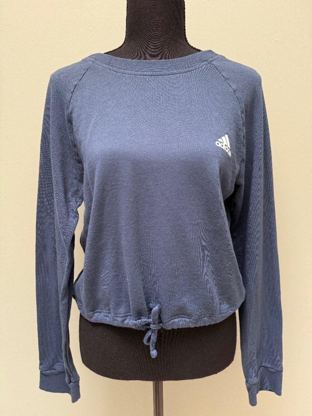 adidas Women's Navy Blue V-Back Drawstring Cropped Sweatshirt Size S